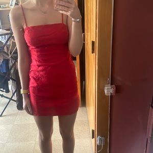 Tied linen blend mini red dress- great condition only worn once